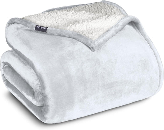 White Full/Queen Sherpa Dual-Layer Blanket by Bare Home