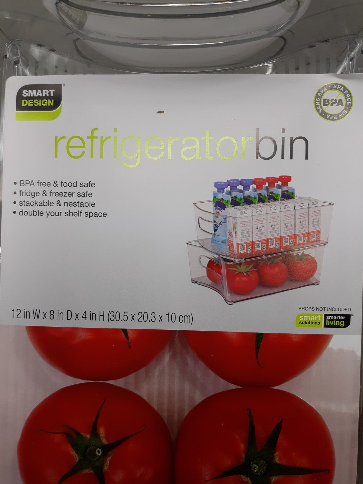 Lot of 4 Smart Design Stackable Clear Refrigerator Storage Bin 8" x 4" x 12"