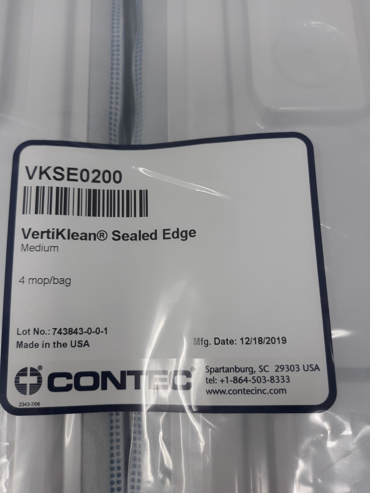 Contec VKSE0250 VertiKlean Mop Sealed Edge Sterile Medium Master Bags
