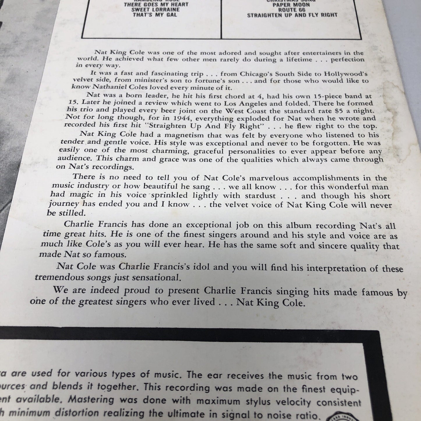 Hits Made Famous By Nat King Cole Sung by Charlie Francis