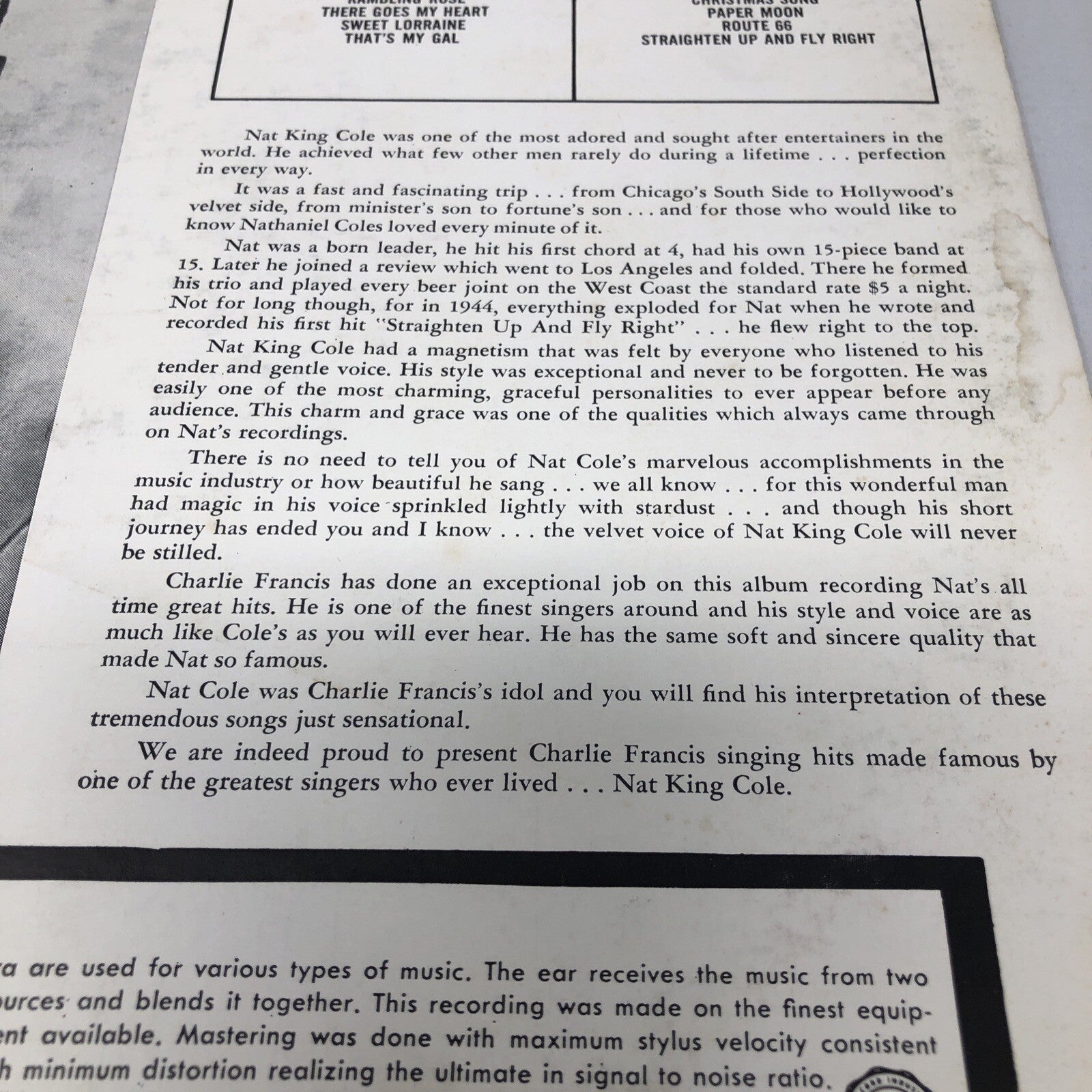 Hits Made Famous By Nat King Cole Sung by Charlie Francis