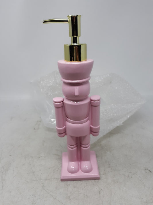 Pink Nutcracker Soap Dispenser - Holiday Décor, Gold Pump, Ceramic