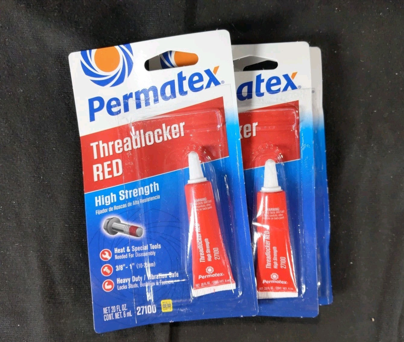 3-Pack Permatex Red Thread Locker 27100, High Strength Squeeze Tube