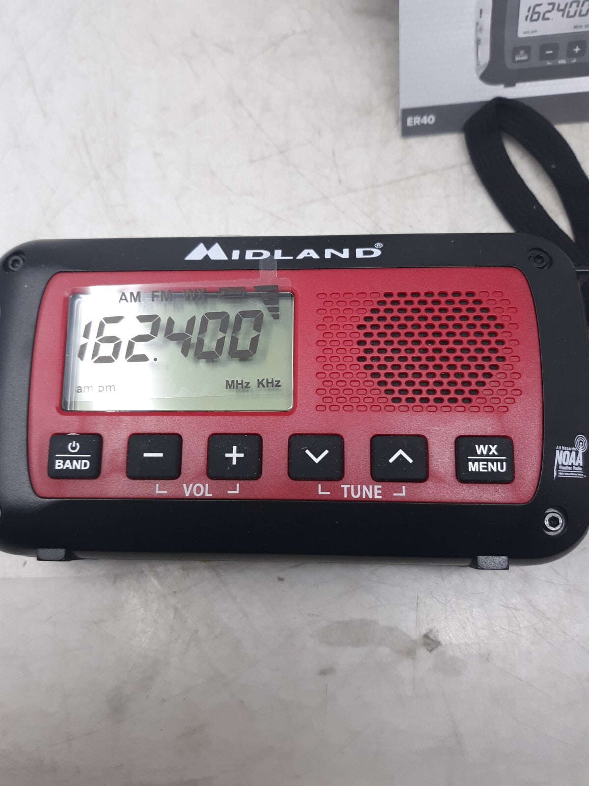 Midland ER40 Emergency Weather Alert Crank Radio AM/FM NOAA USB Charger Red