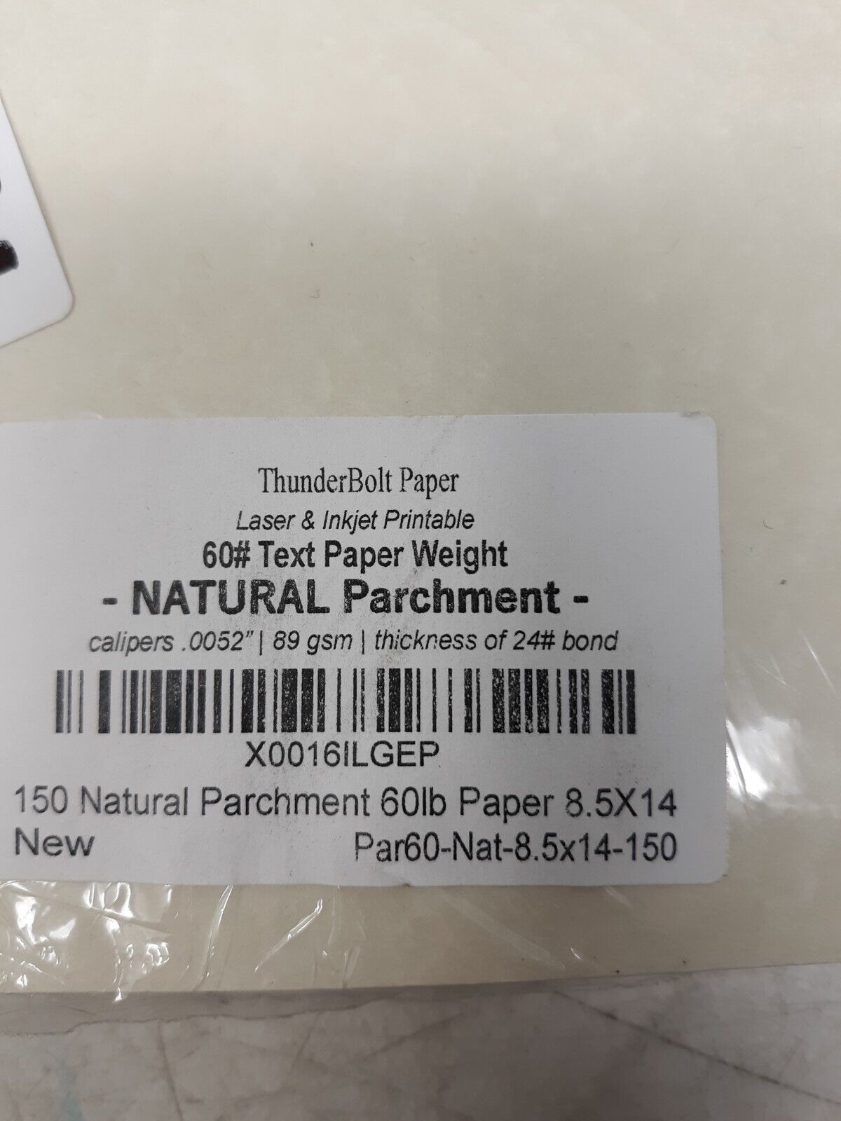 ThunderBolt Paper Natural Parchment 60lb 8.5x14 150 Sheets Laser & Inkjet