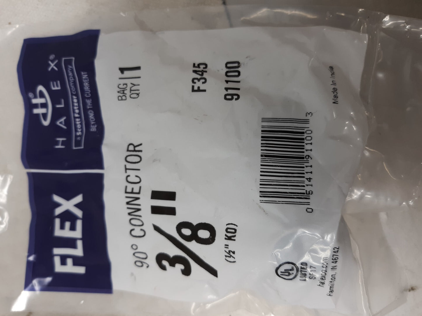 Lot Of 7 Halex 3/8in Flex 90degree Connector 91100