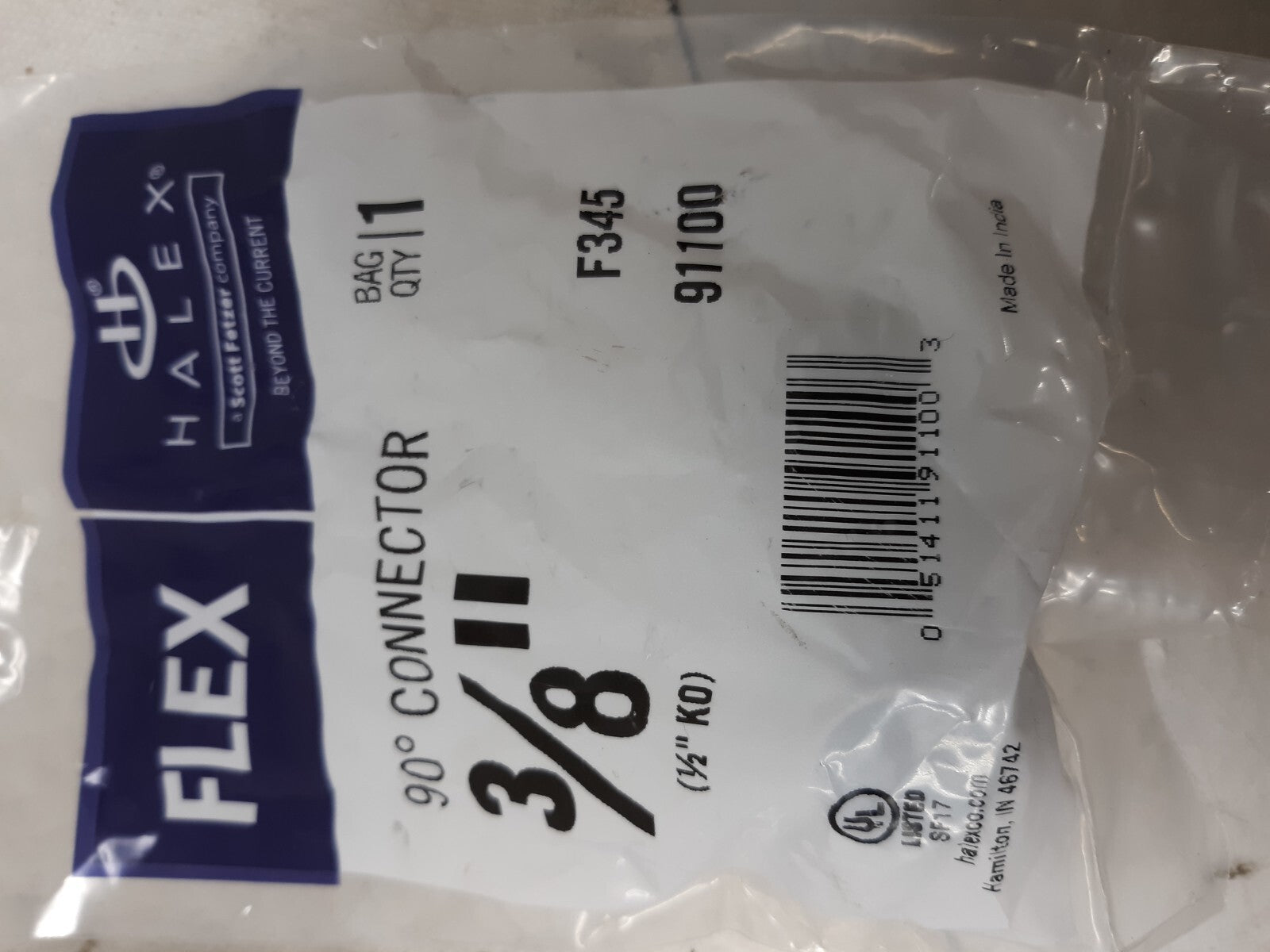 Lot Of 7 Halex 3/8in Flex 90degree Connector 91100