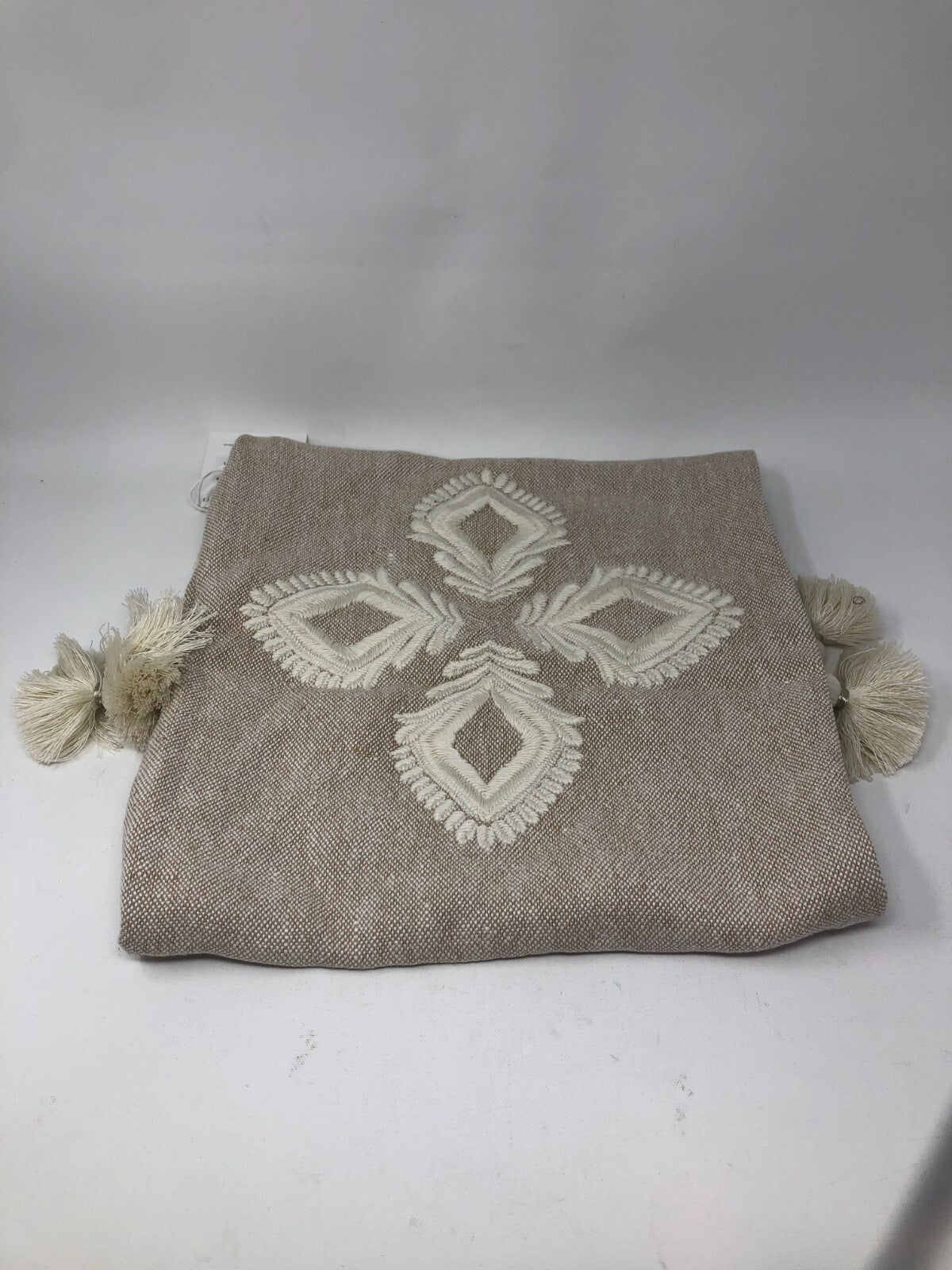 Serena & Lily Embroidered Throw Pillow Case ~ Linen, Natural