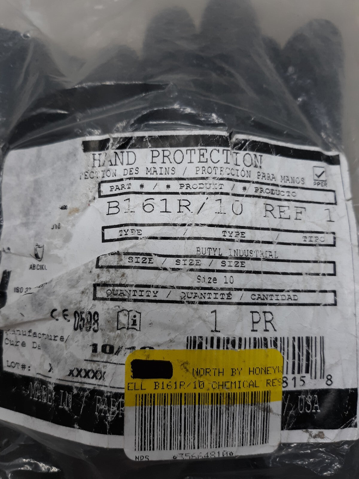 HONEYWELL North Butyl B161R B161R/10 smooth finish butyl gloves 10"