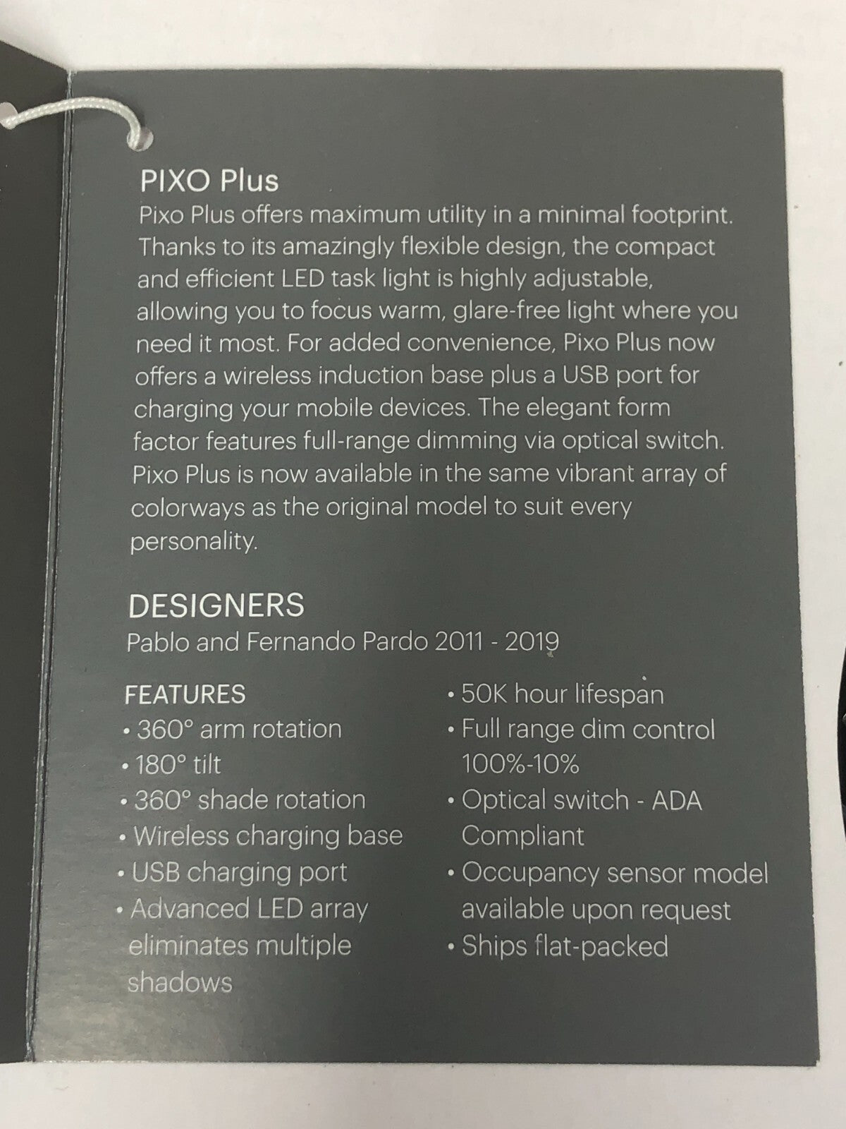 Pablo PIXO+ LED Task Light ~ Aluminum Adjustable Desk Light w/ Charger, Black