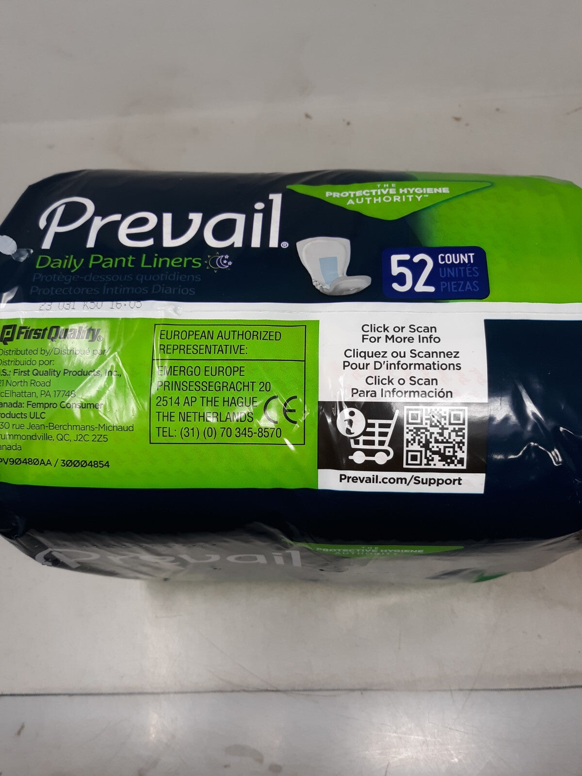 Prevail Pad 12.5" Small Pant Liner PL-100/1 Light to Moderate 52 Ct Unisex