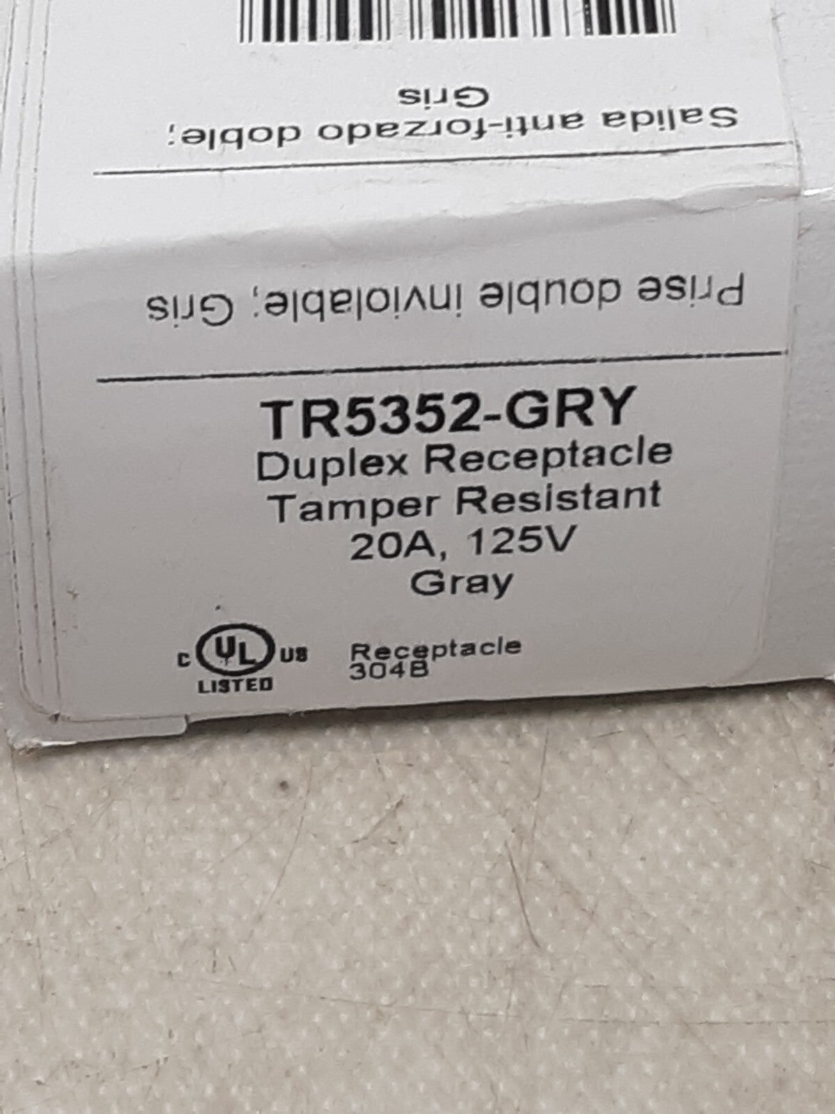 Pass & Seymour Legrand TR5352-GRY Duplex Receptacle, 20A, 125V, Gray