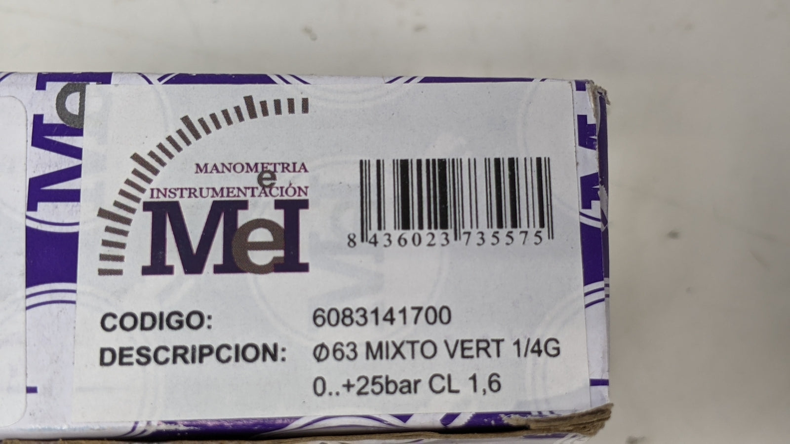 Mei Industrial Fillable Pressure Gauge - 1.6 - +25bar - 6083141700