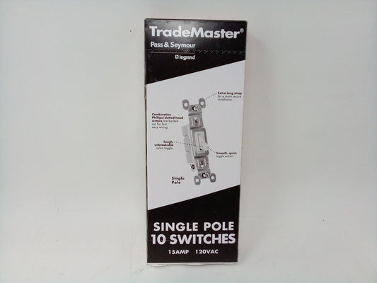 Pass & Seymour TradeMaster Legrand Single Pole Light Switch 15amp 10pk