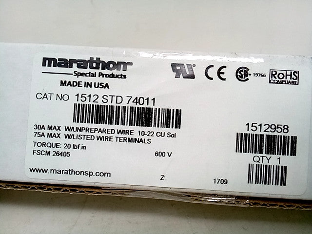 Marathon 30A Max w/unprepared Wire 75A W/Listed Wire Terminals 1512958