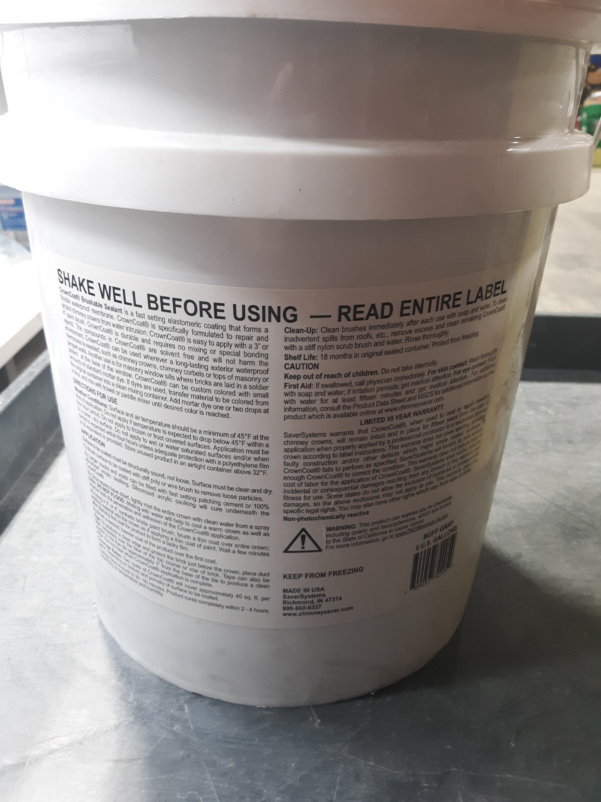 ChimneySaver CrownCoat Brushable Sealant 5 Gal Buff Gray Waterproof 74205