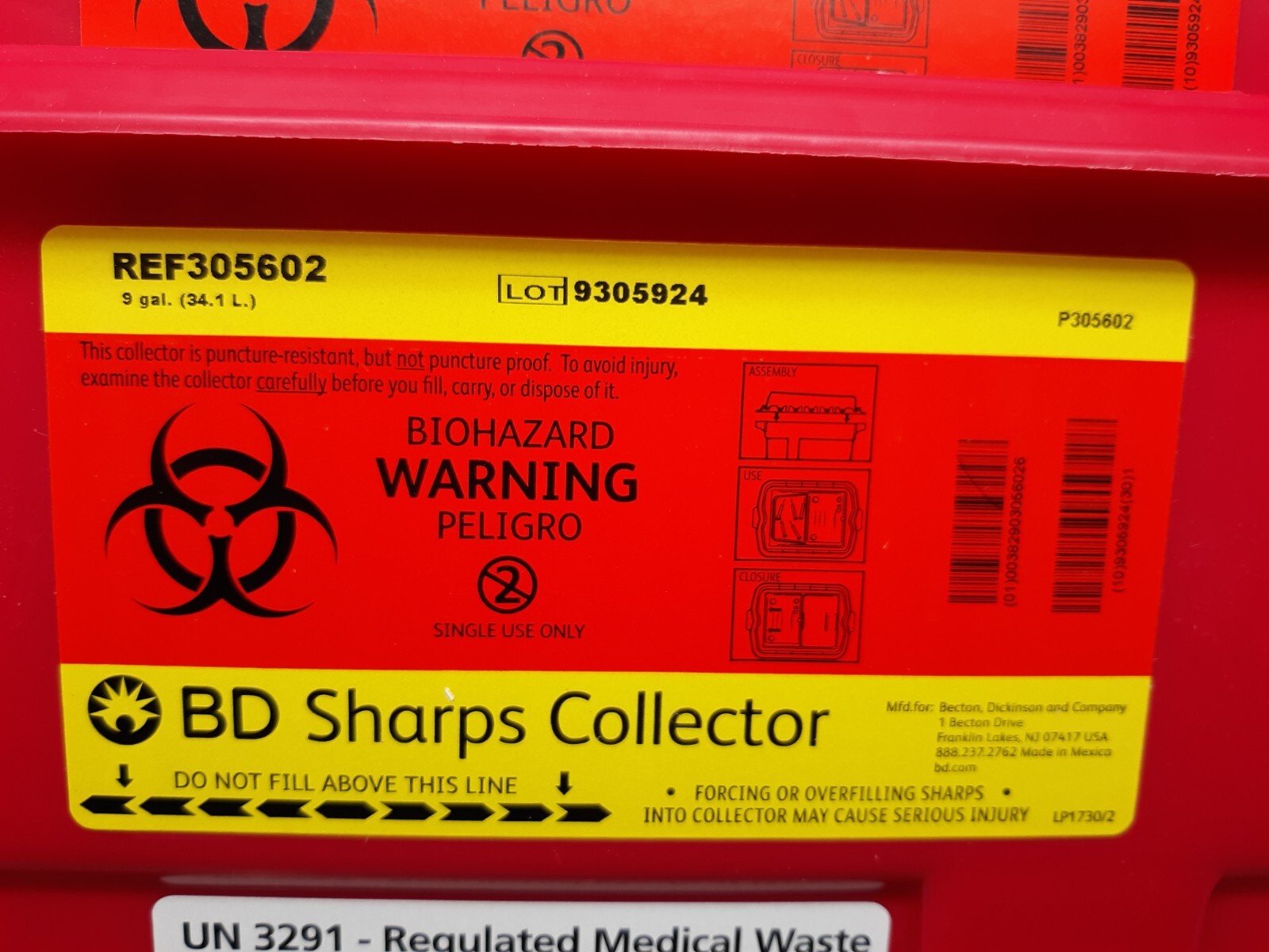 BD X-Large Red Sharps Collector W/Slide Top, 19 gal, 26.25" x 20" x 14", 5/Case