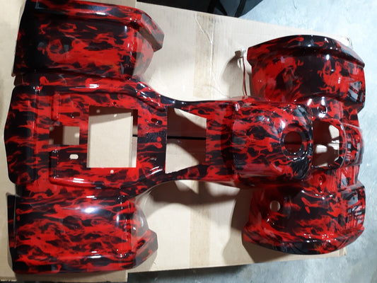 Custom Red & Black Flame Mini ATV Body Plastic Shell w/ LED Headlights