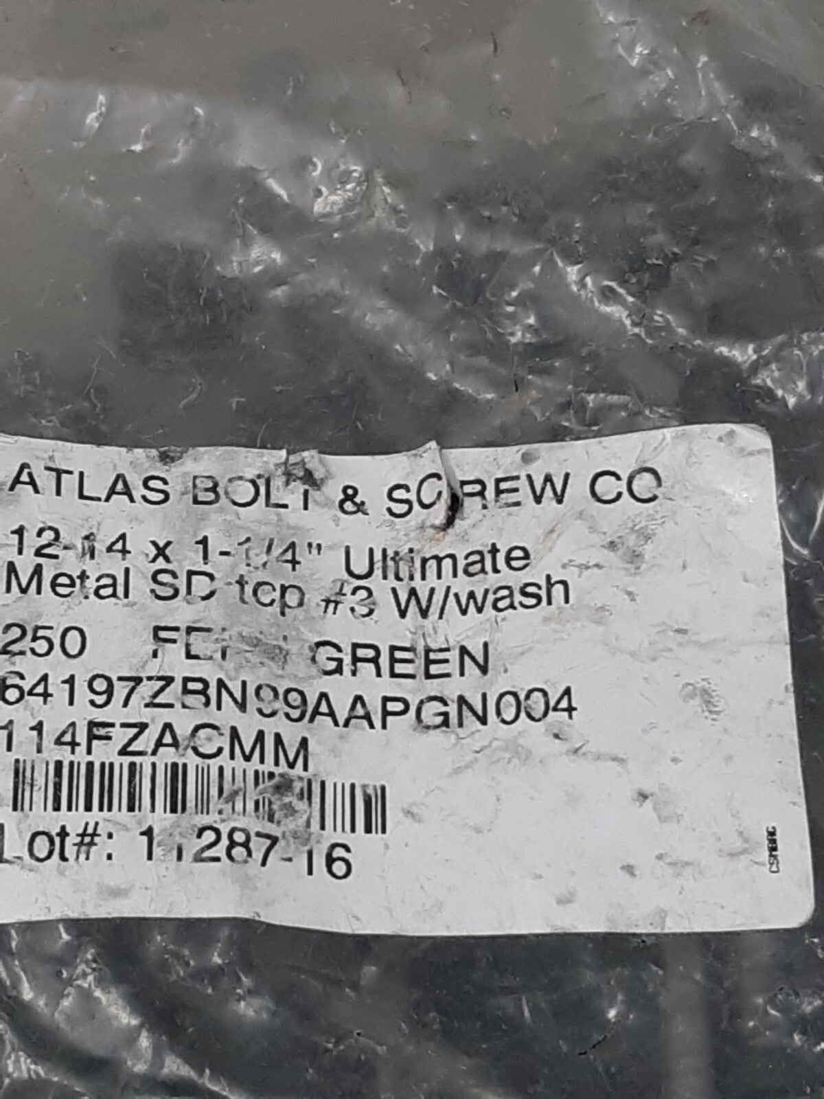 Bag of 250 Atlas ultima 12-14 1 1/4" Self Drill Lap Screw Fasteners Wash rustic