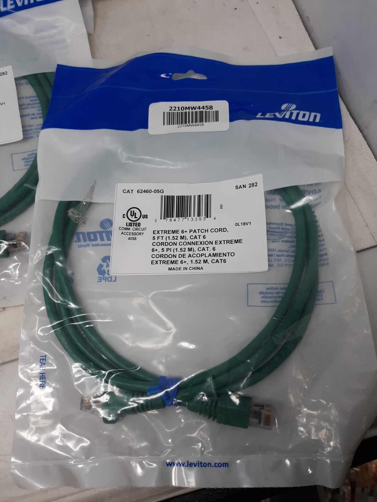 Lot of 10 Leviton Cat 6 Green 5' Ethernet LAN Patch Cord 62460-5G