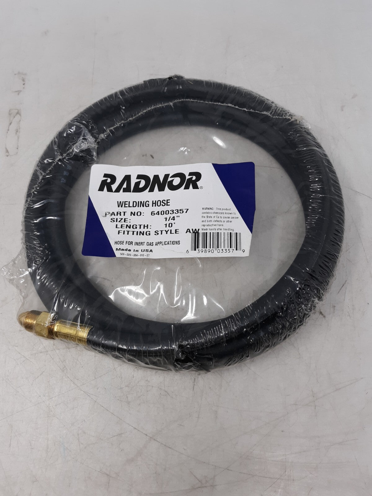 RADNOR 64003357 Welding Hose 1/4" x 10' - Grade R Oxygen/Acetylene