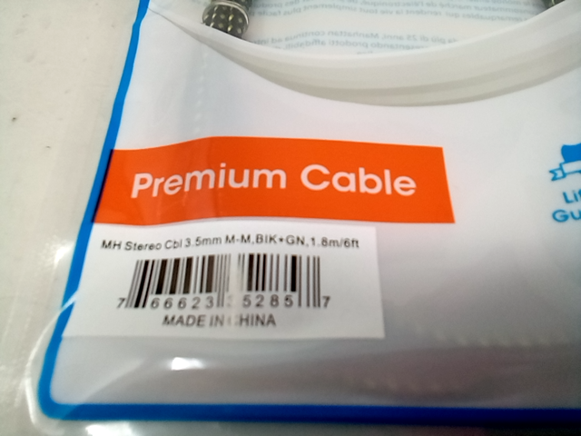 10/ok Manhattan 3.5mm Stereo Male to Male Braided Audio Cable 1.8 M 6 Ft Black/G