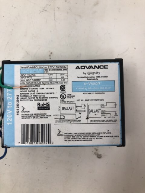 Philips Advance IMH100DLFM Metal Halide Electronic Ballast, 100W, 120/277V