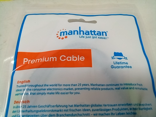 10/ok Manhattan 3.5mm Stereo Male to Male Braided Audio Cable 1.8 M 6 Ft Black/G