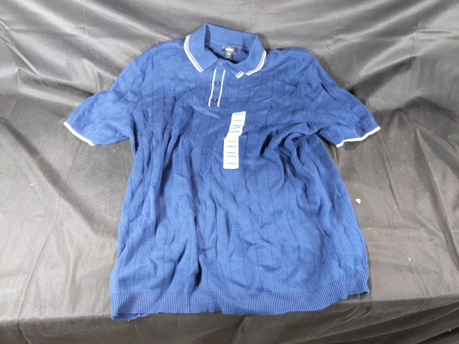 Express Polo -Pageant Blue- Men's Short Sleeve 3 Buttons Collared Sweater Size L