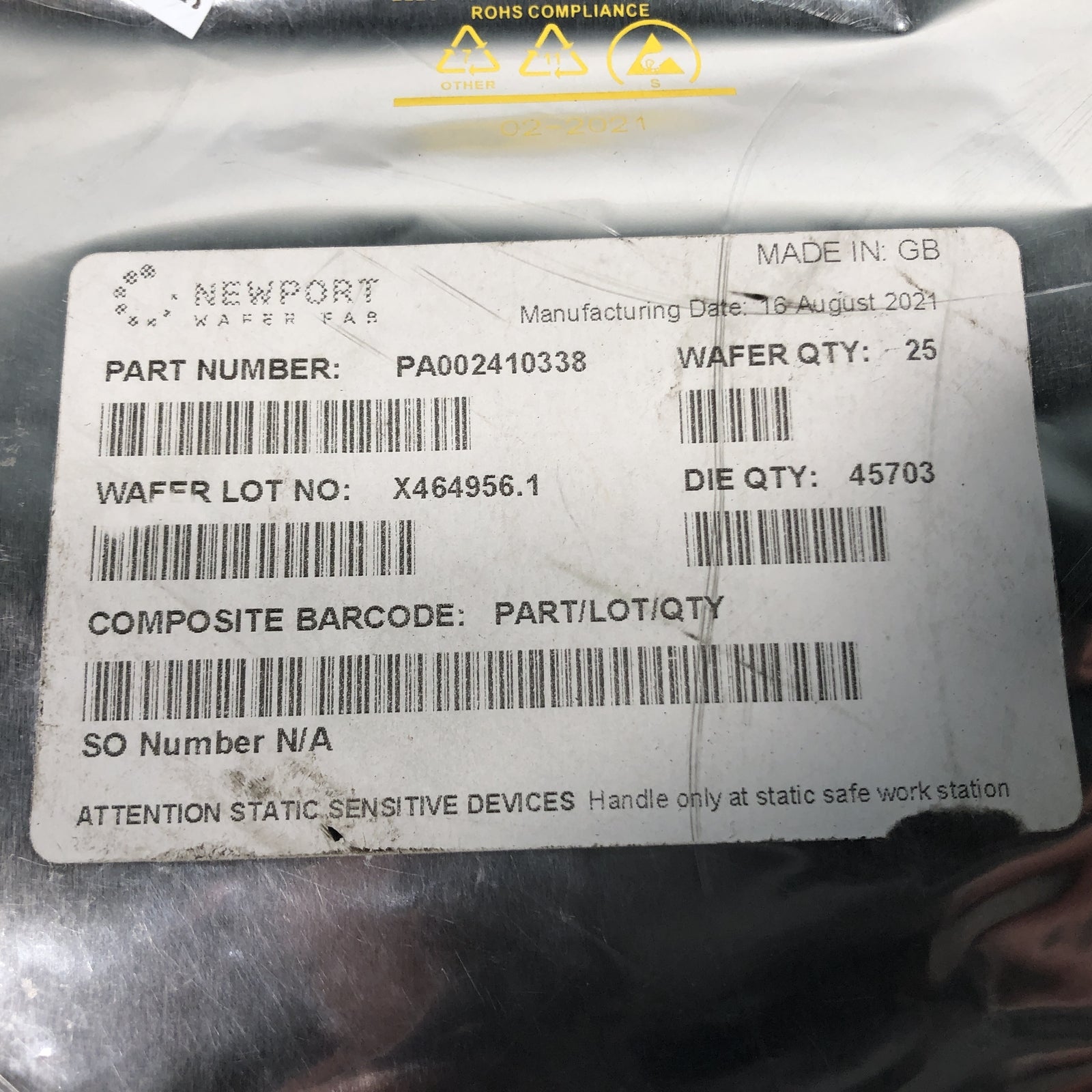 Newport Wafer Fab Wafers - PN: PA002410338