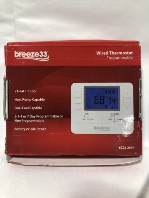 breeze33 BZ33-201P Wired Thermostat Programmable 2 Heat / 1 Cold 5-1-1 7 Day
