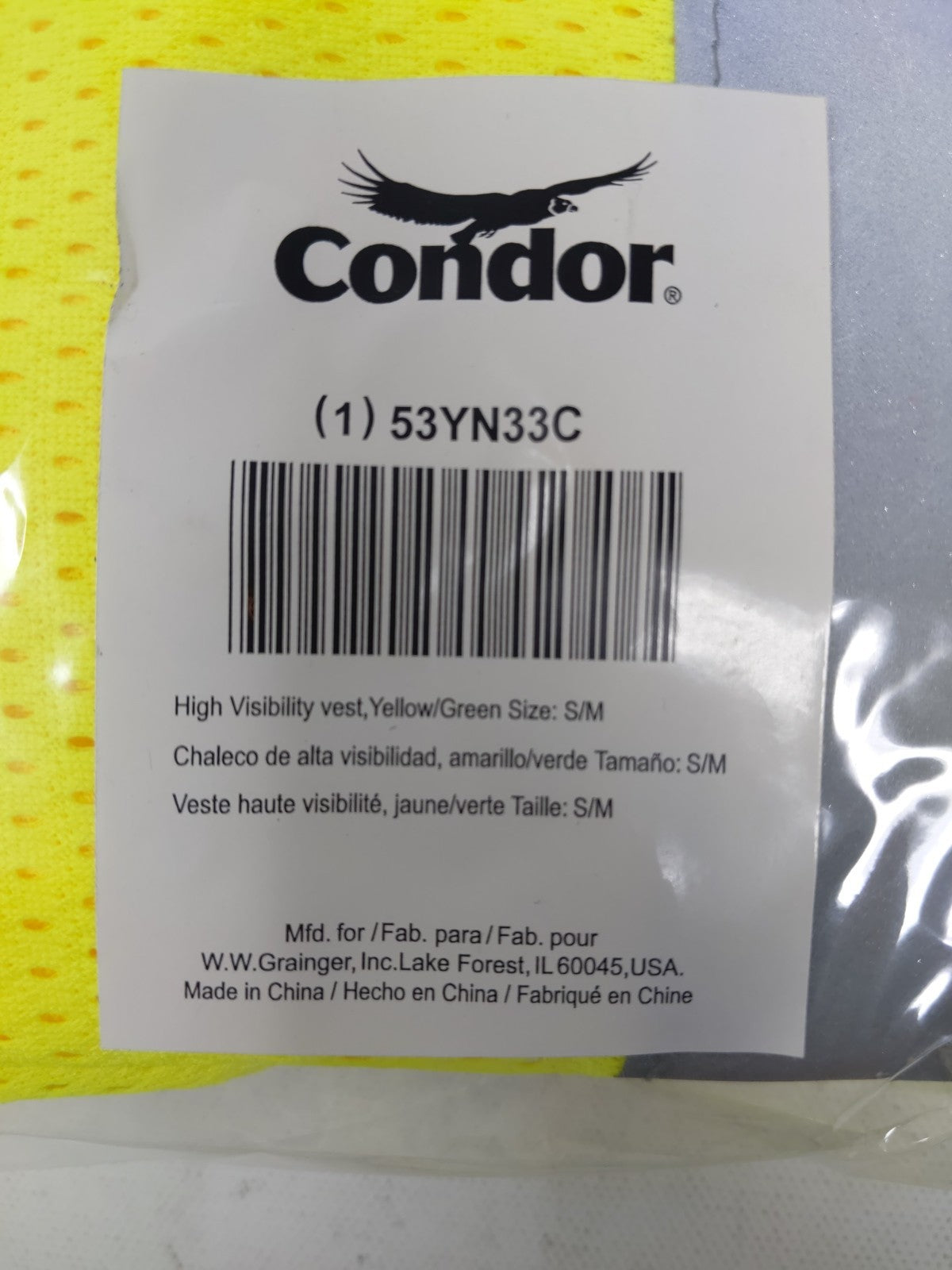 Condor High Visibility Vest Yellow/Green Size: S/M 53YN33C
