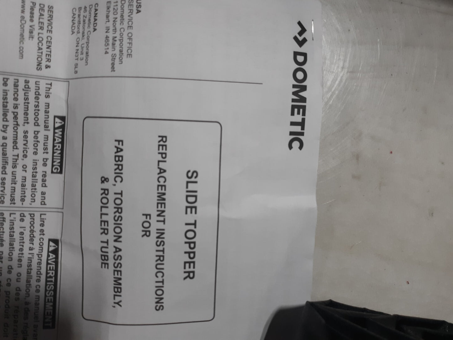 DOMETIC RV REPLACEMENT FABRIC 84" DELUXE EZ SLIDE TOPPER BLACK