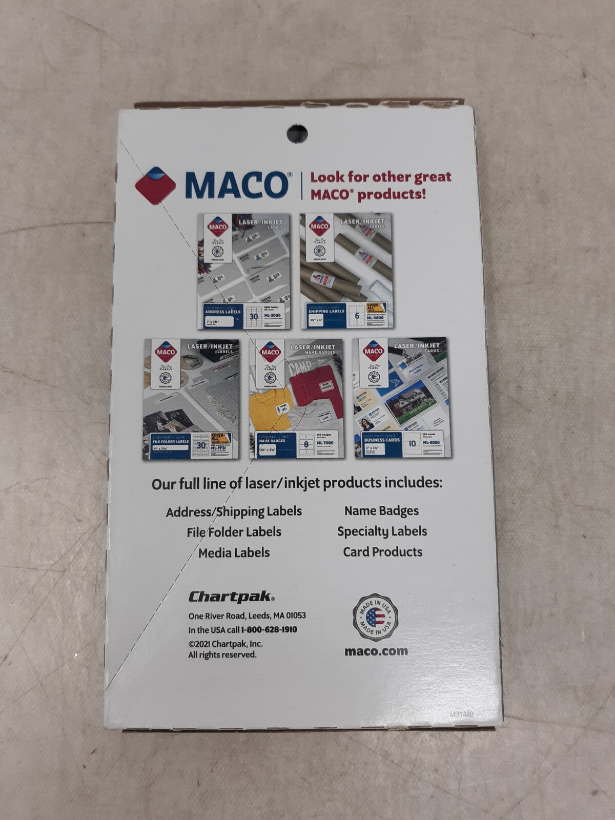 Maco MS-1648 1 x 3" Labels, White Removable, Pack of 250