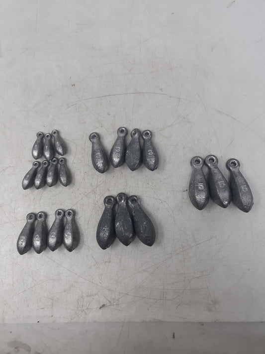 Assorted Teardrop Sinkers Lead Fishing Weights 1–5 oz Lot of 18