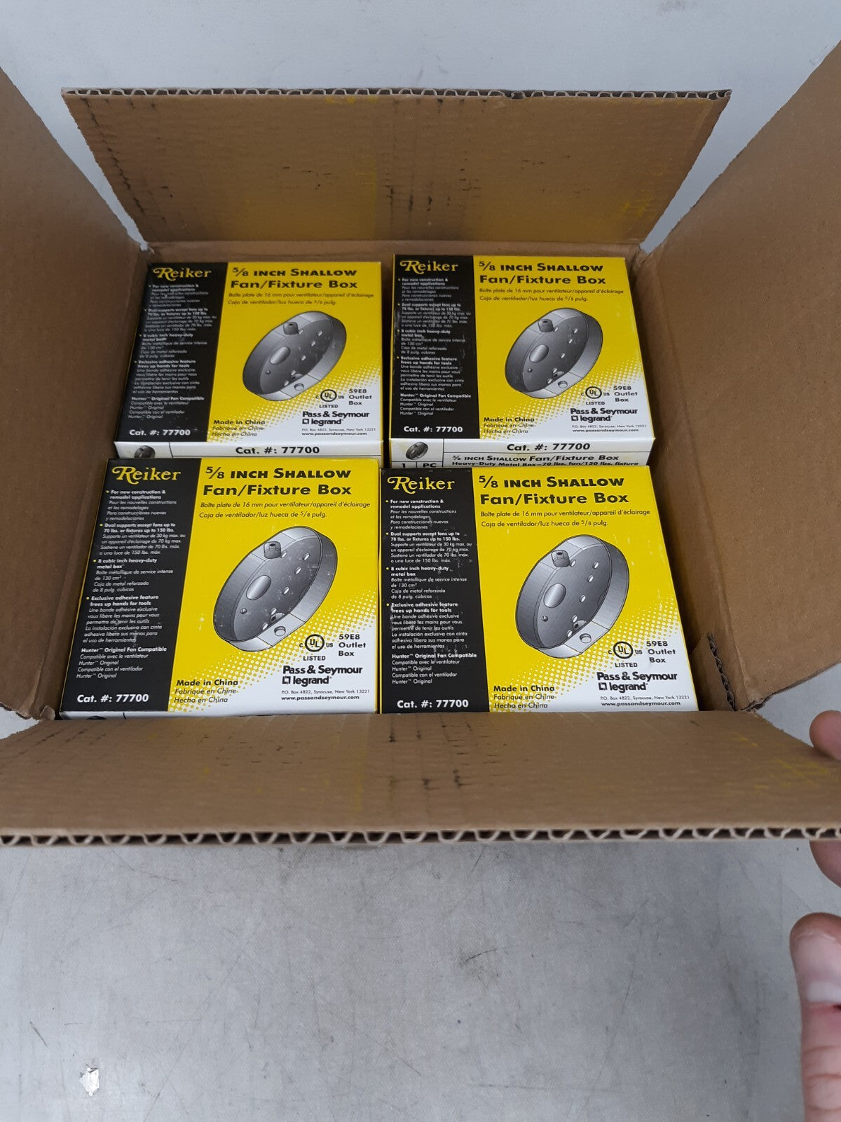 24 Pack Pass & Seymour Ceiling Fan 4" Round 5/8" Shallow Pan Install Box  77700w