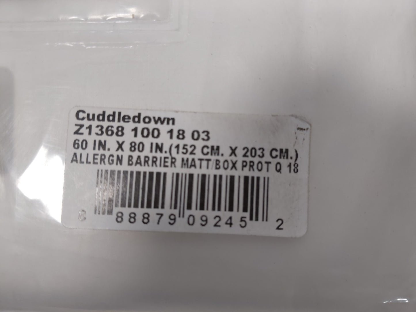 Cuddledown Allergen Protector Queen Size White  Mattress/Box Spring