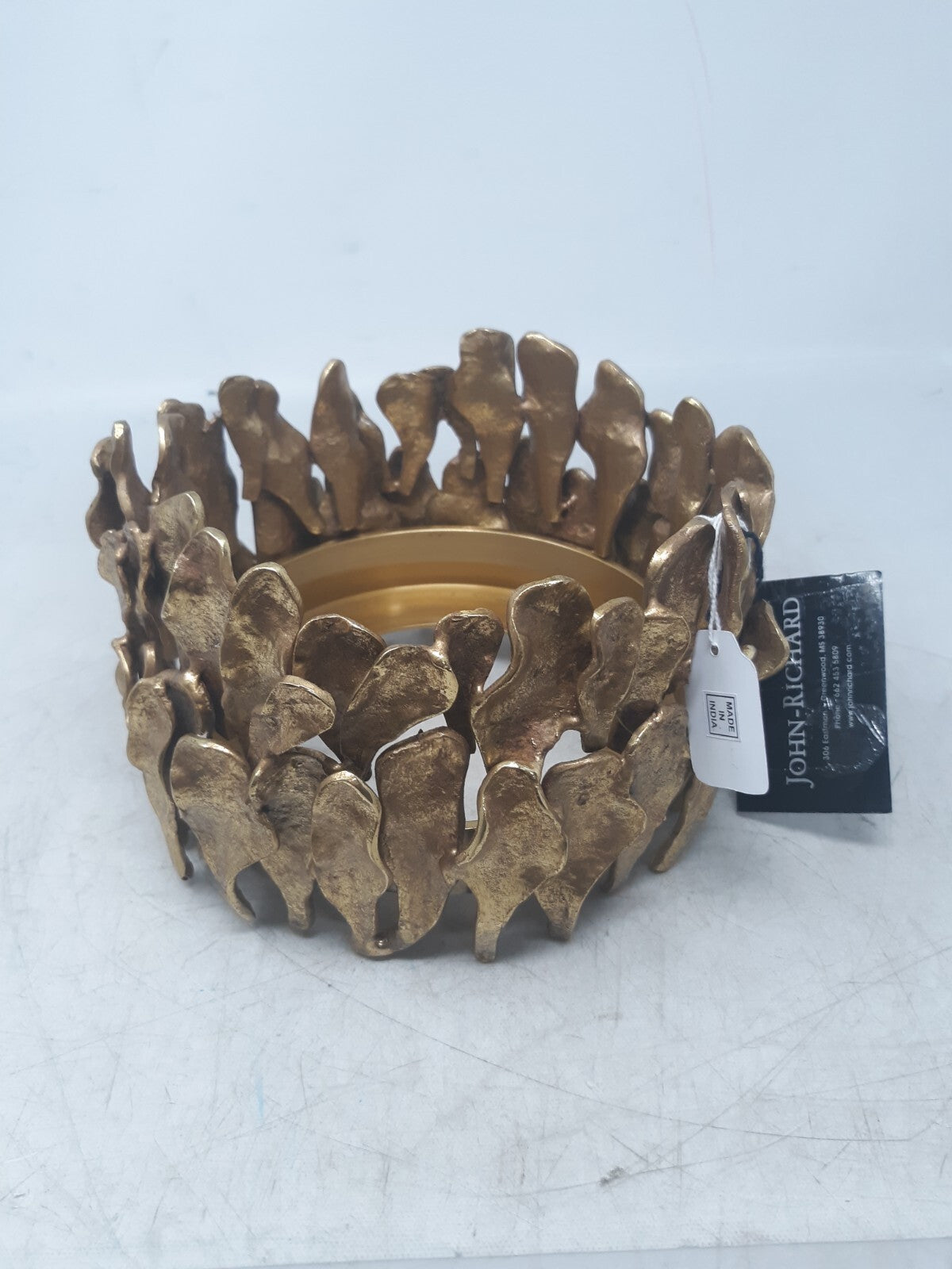 John-Richard JRA-15318 Gold Abstract Sculpted Candle Base Cast Metal Holder