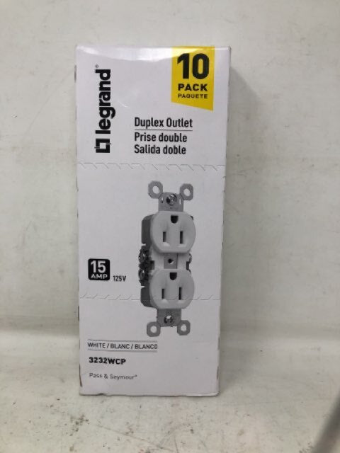 Pass & Seymour 3232WCP Standard Duplex Outlet 15AMP 125V White - 10 Pack