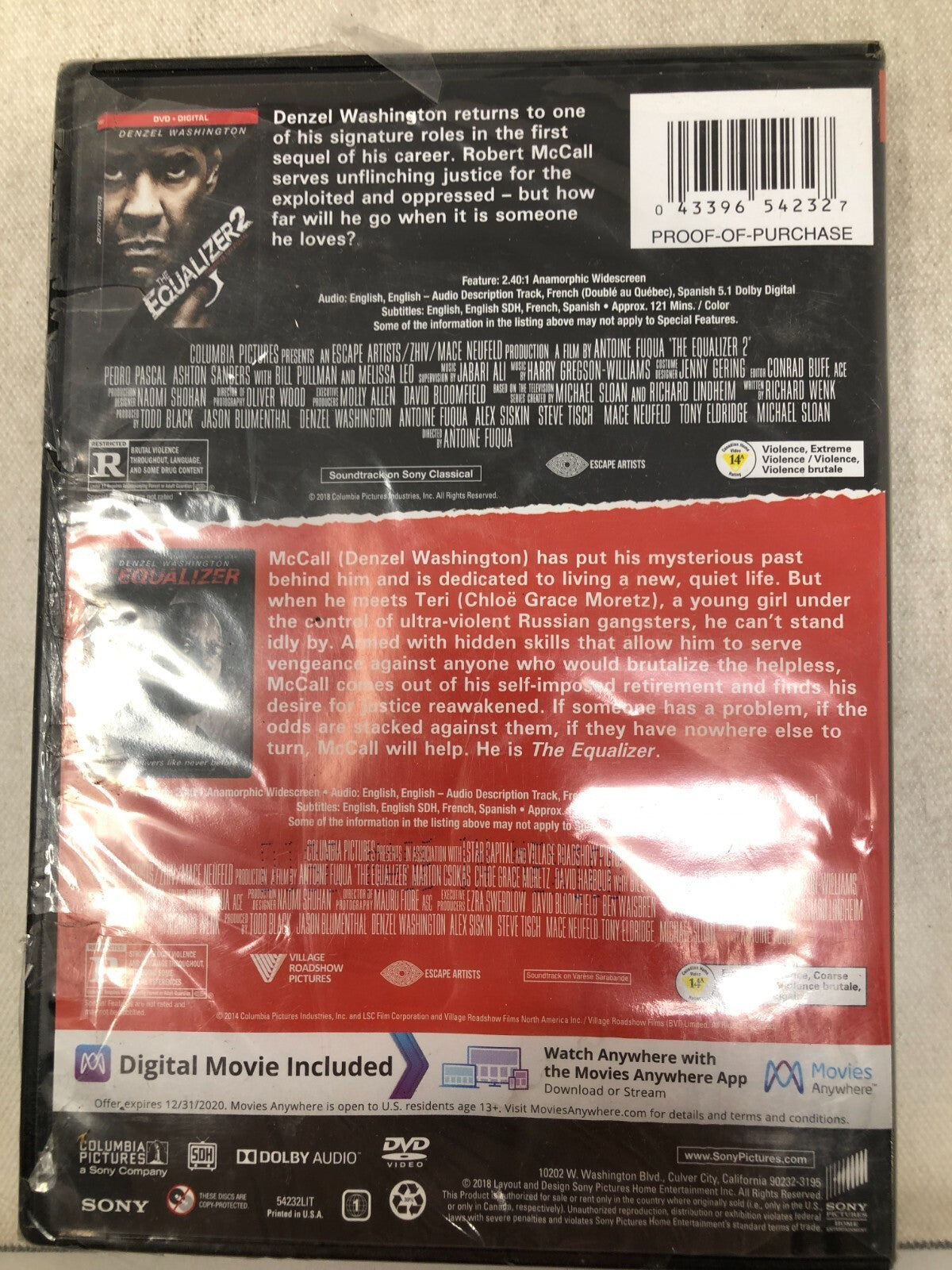The Equalizer 1 & 2 (DVD+Digital, 2019, 2-Disc Set Movie Collection)