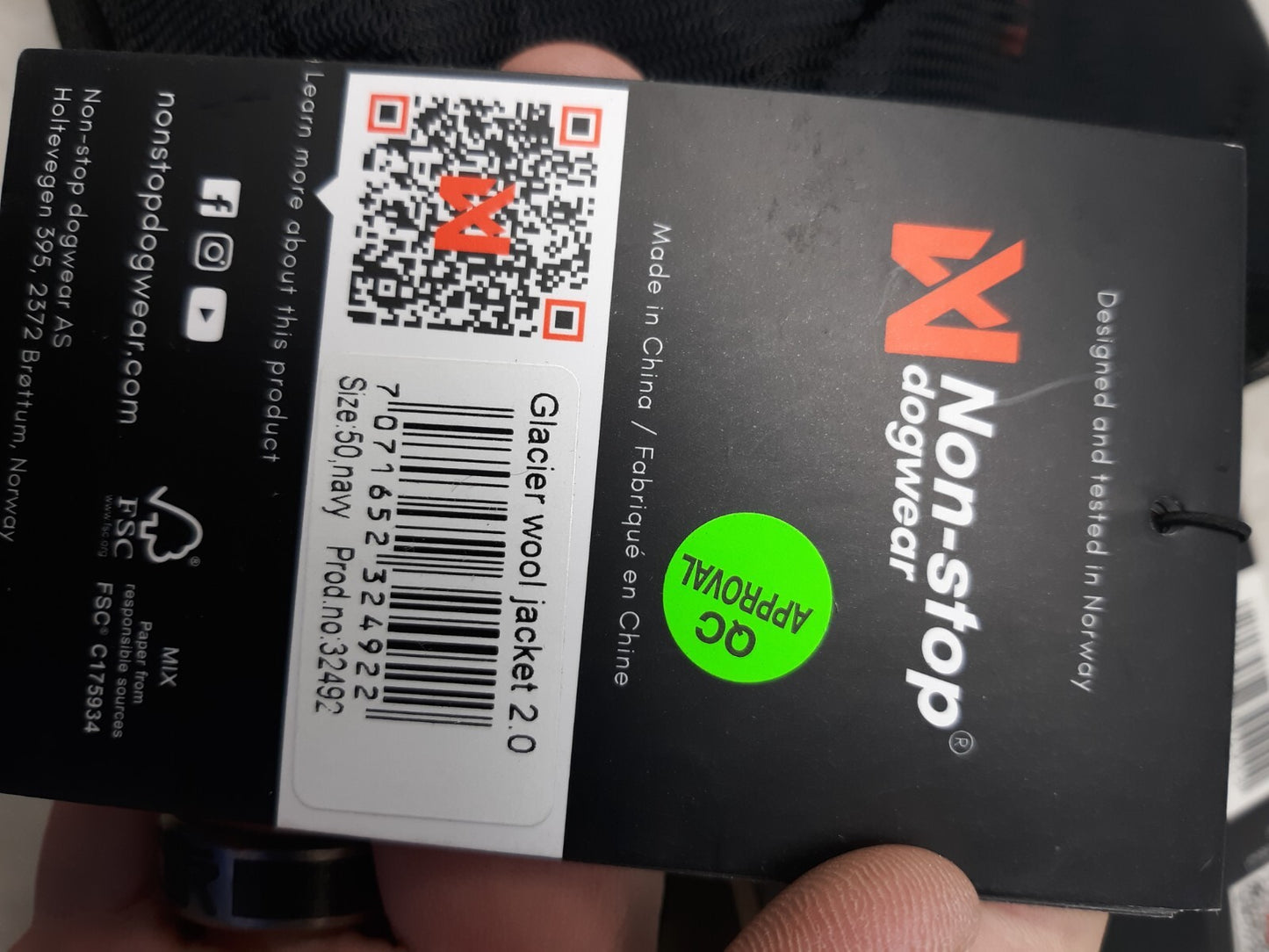 Non-Stop Dogwear Glacier Wool Jacket 2.0 Size 50 Navy Insulated Winter Dog Coat