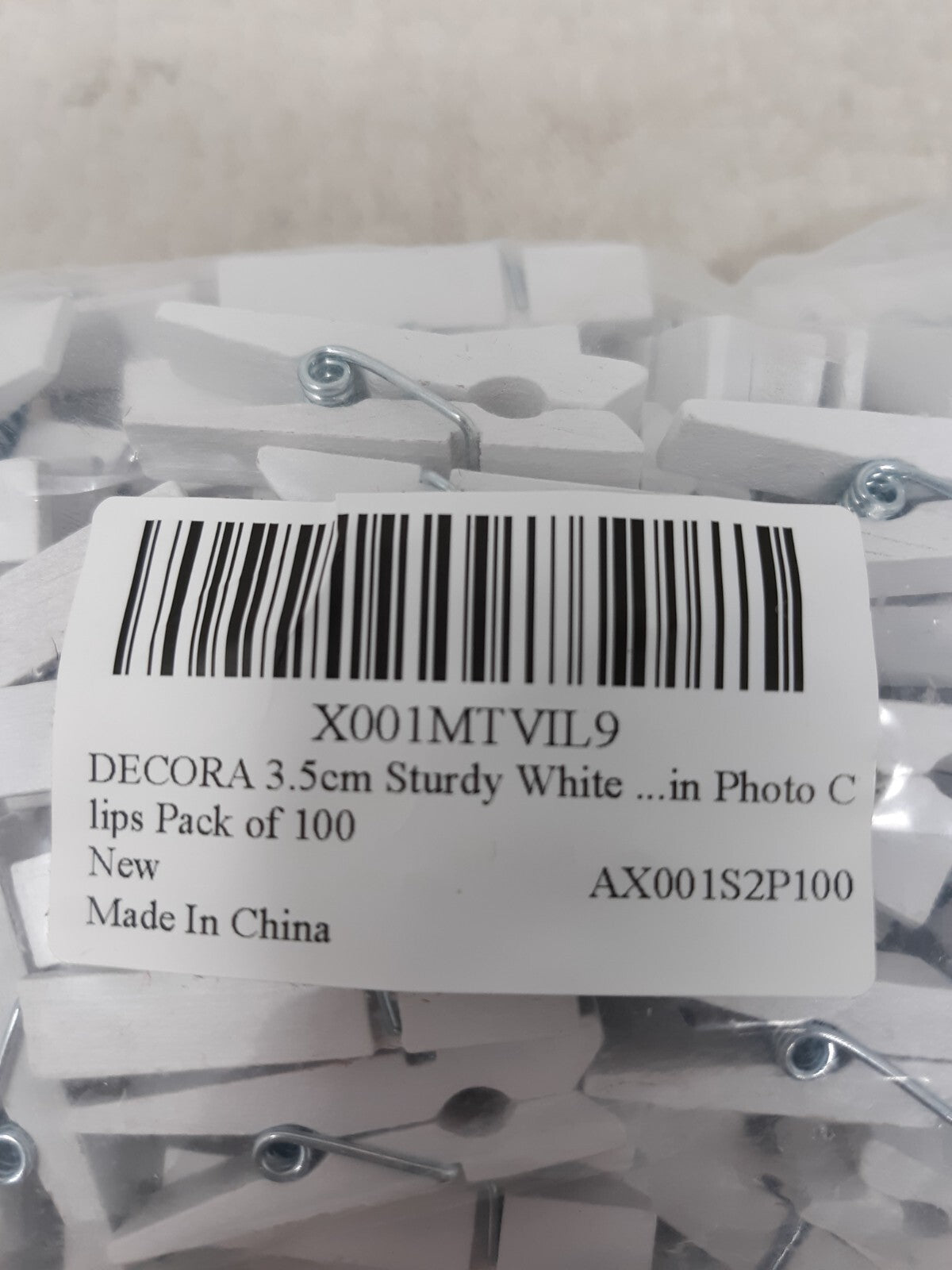 Decora 3.5cm Sturdy White Wooden Mini Clothespin Photo Clips Pack of 100