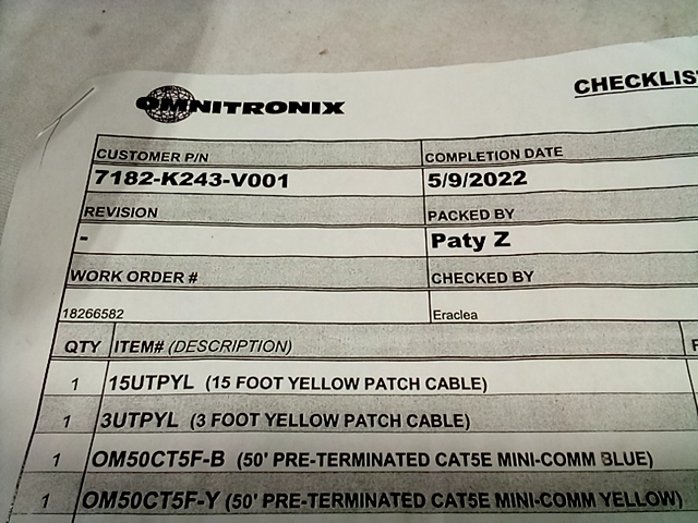 Omnitronix cable - Yellow, 50 ft. Pre-terminated CAT5E 7182-K243-V001