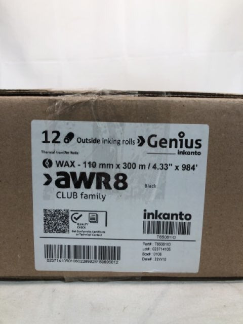 Genius inkanto AWR8 Outside Inking Rolls WAX 110mm x 300m Box of 12