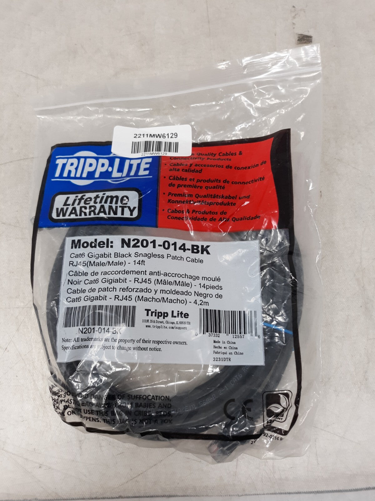 Tripp Lite Cat 6 Utp Patch Cable - 1 X Rj-45 Male 14ft Black
