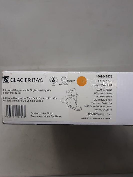 Glacier Bay Edgewood Single-Handle Single Hole High-Arc Bathroom Faucet in Brush