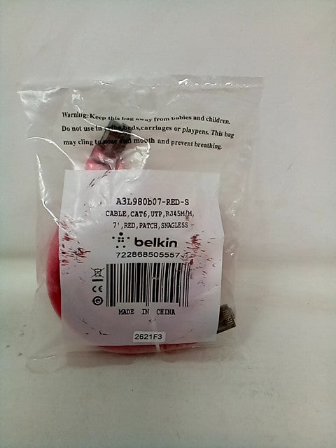 Belkin A3L980B07-RED-S 7 Ft. Patch Cable CAT6 Snagless RJ-45M / RJ-45M