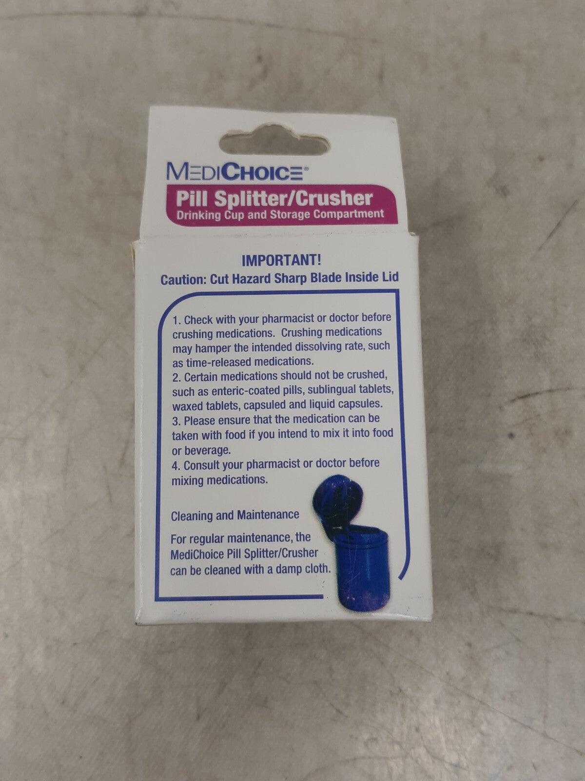MediChoice All-In-One Pill Splitter & Crusher Pill Splits, Cuts, Drink & Stores
