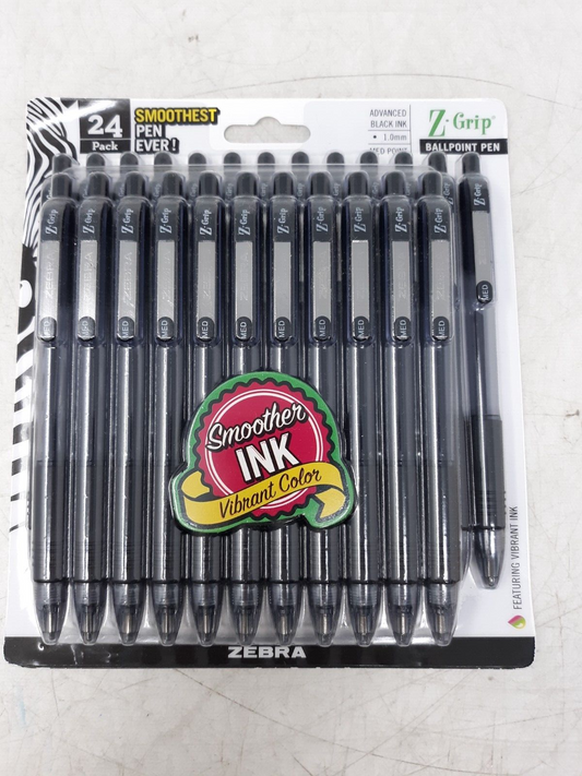Zebra ZEB12221 Z-Grip Ballpoint Retractable Pen, Black - 24 Count