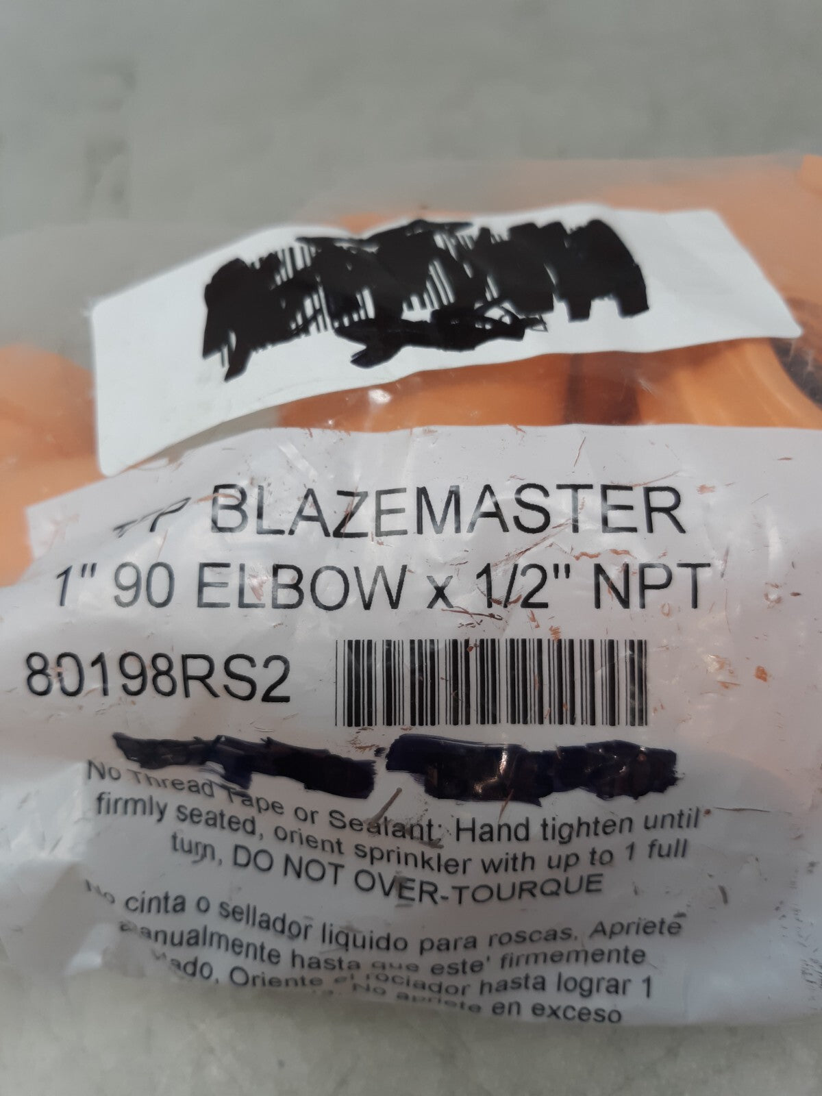 Lot of 5 TYCO TFP Blazemaster 1" x 1/2” 90 deg elbow CPVC 80198RS2 Orange